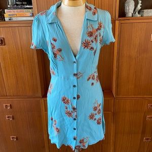 Urban Outfitters Blue and Orange Sun Dress with Floral Details